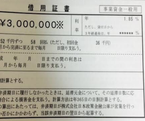 政策金融公庫から300万円借りました